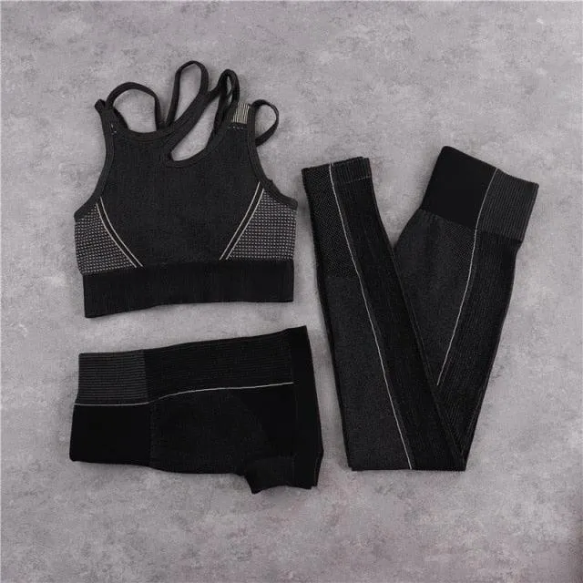 Sexy Women Casual Yoga Seamless Two Pieces Set - Tank Crop Top And Skinny Shorts - High Elastic Jogger Fitness Sporty Suit (2U24)(BAP)(TBL)