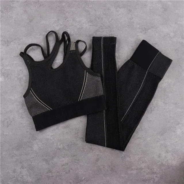 Sexy Women Casual Yoga Seamless Two Pieces Set - Tank Crop Top And Skinny Shorts - High Elastic Jogger Fitness Sporty Suit (2U24)(BAP)(TBL)