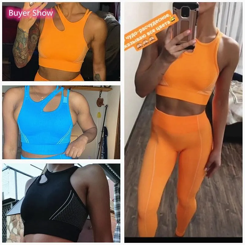 Sexy Women Casual Yoga Seamless Two Pieces Set - Tank Crop Top And Skinny Shorts - High Elastic Jogger Fitness Sporty Suit (2U24)(BAP)(TBL)