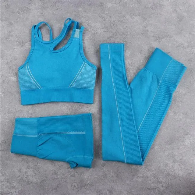 Sexy Women Casual Yoga Seamless Two Pieces Set - Tank Crop Top And Skinny Shorts - High Elastic Jogger Fitness Sporty Suit (2U24)(BAP)(TBL)