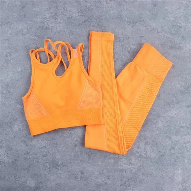 Sexy Women Casual Yoga Seamless Two Pieces Set - Tank Crop Top And Skinny Shorts - High Elastic Jogger Fitness Sporty Suit (2U24)(BAP)(TBL)