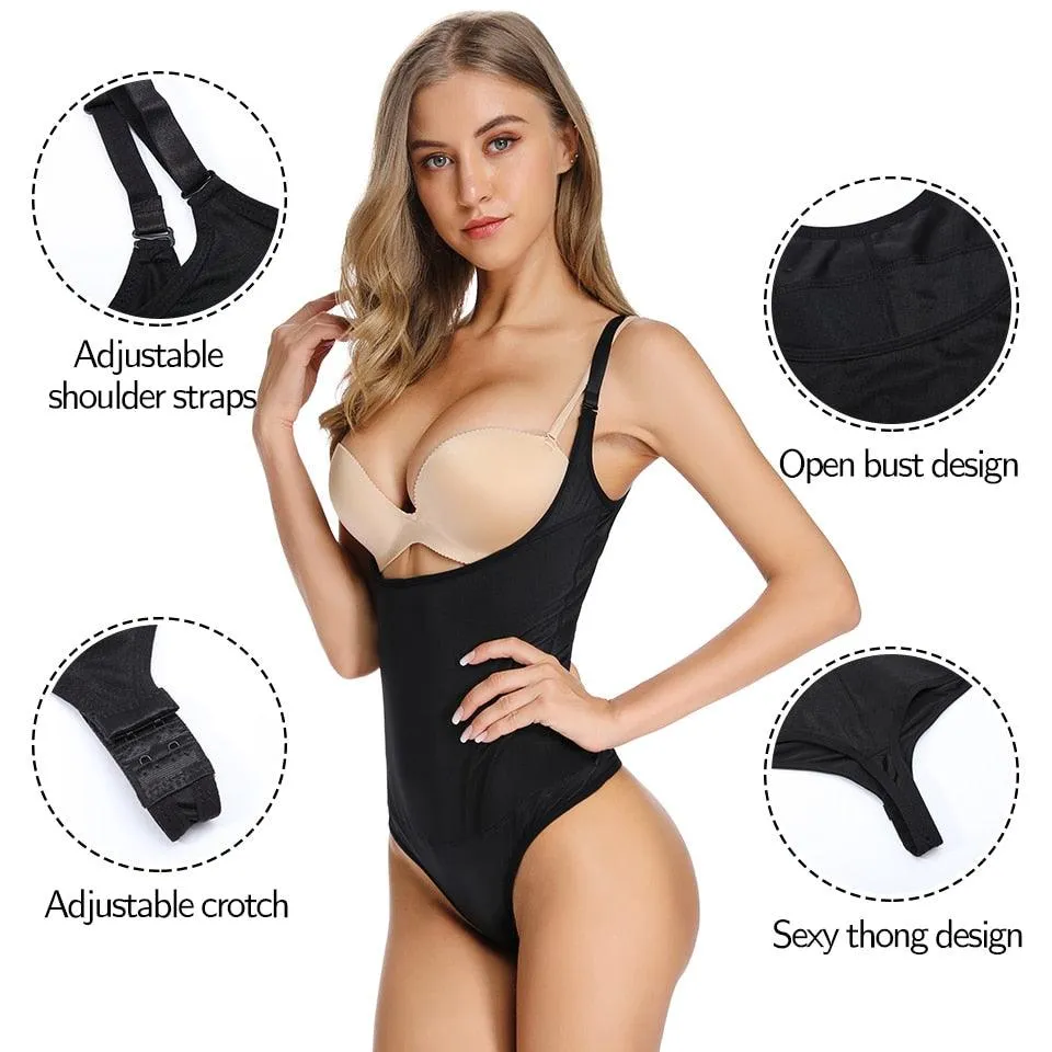 Sexy Women Shapewear Bodysuit - Thong Body Shaper Slimming Underwear - Weight Loss Fat Burner Tummy Control (FHW1)