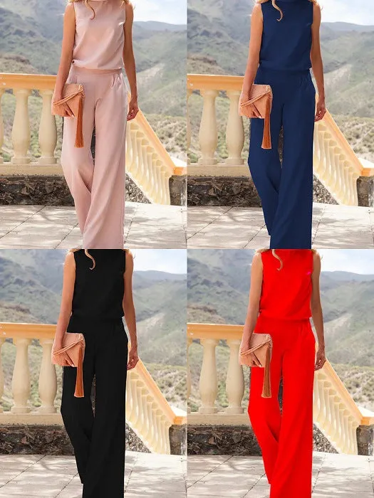 Solid Color Sleeveless Loose Jumpsuit Women