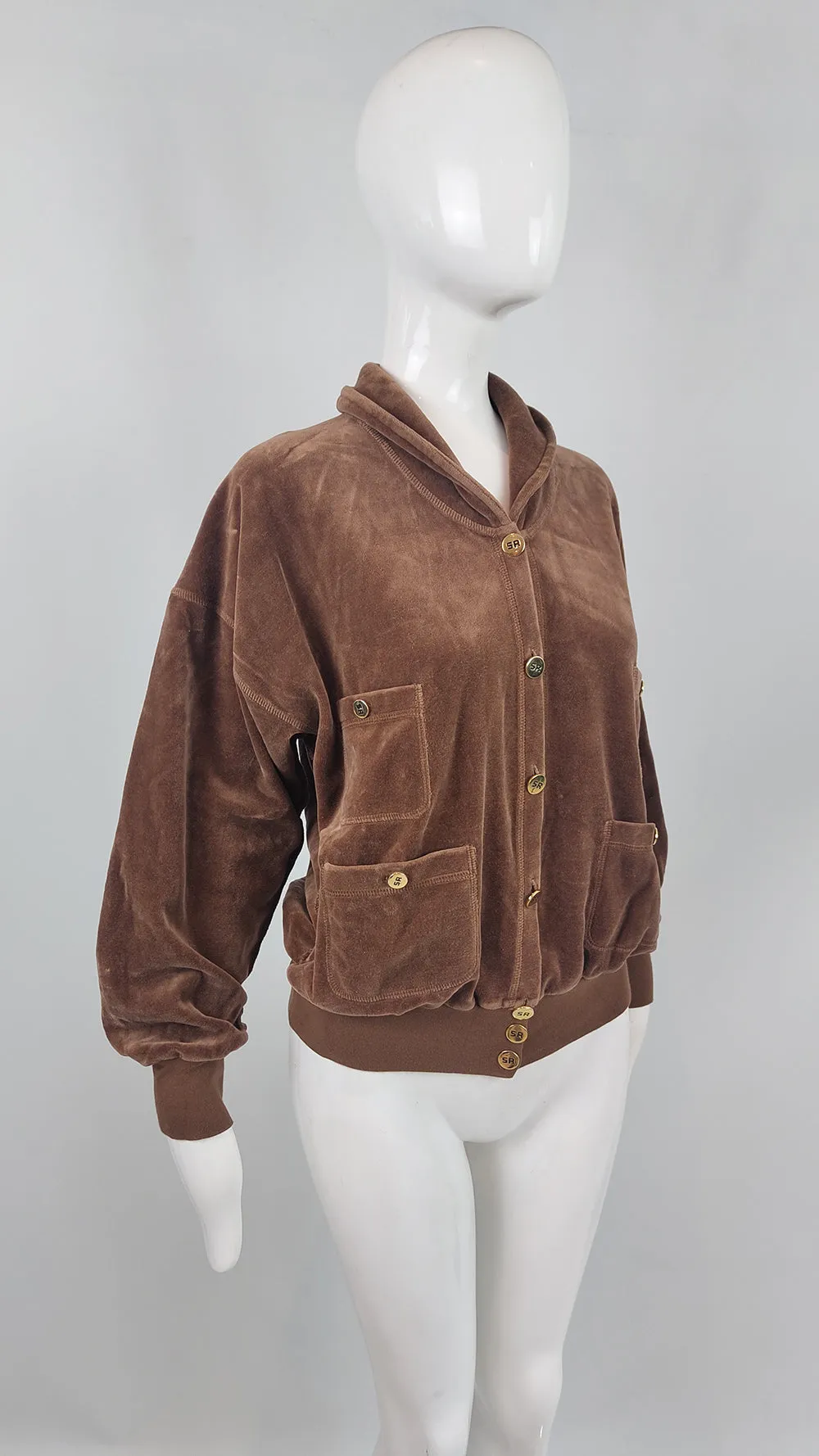 Sonia Rykiel Vintage Womens Brown Velour Bomber Jacket, 1980s