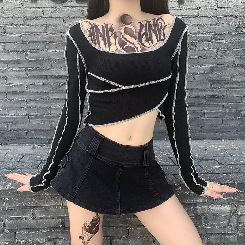 Street Goth Patchwork Crop Top