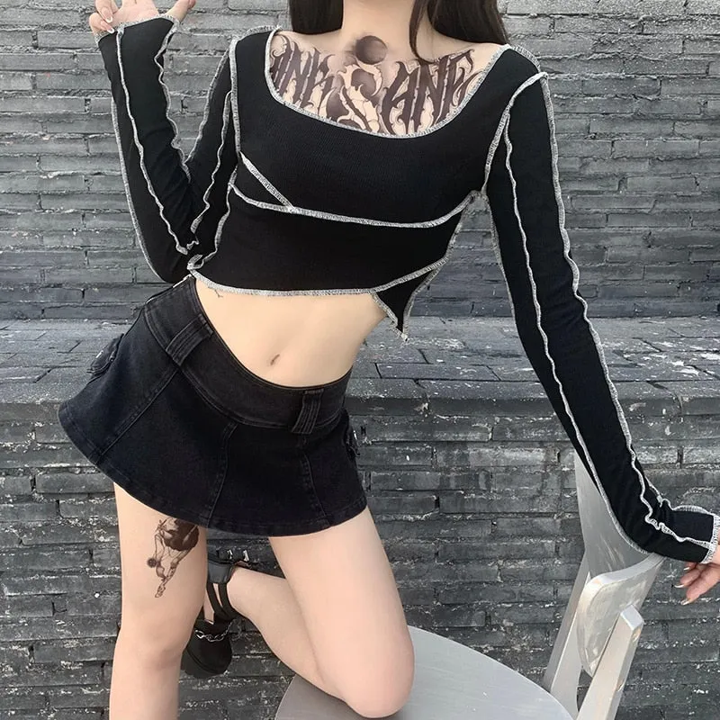 Street Goth Patchwork Crop Top