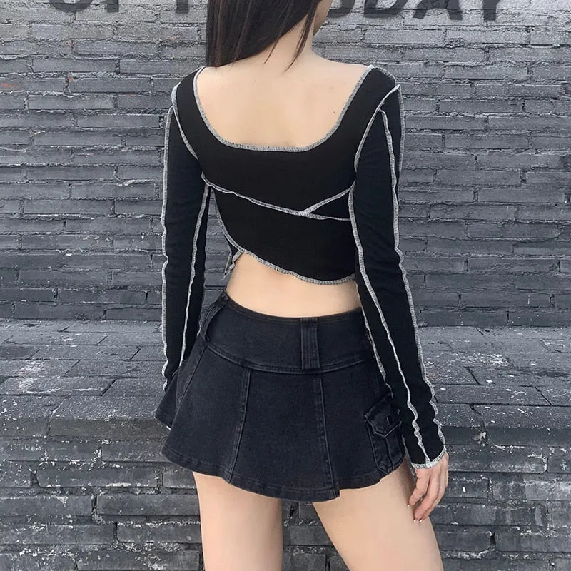 Street Goth Patchwork Crop Top