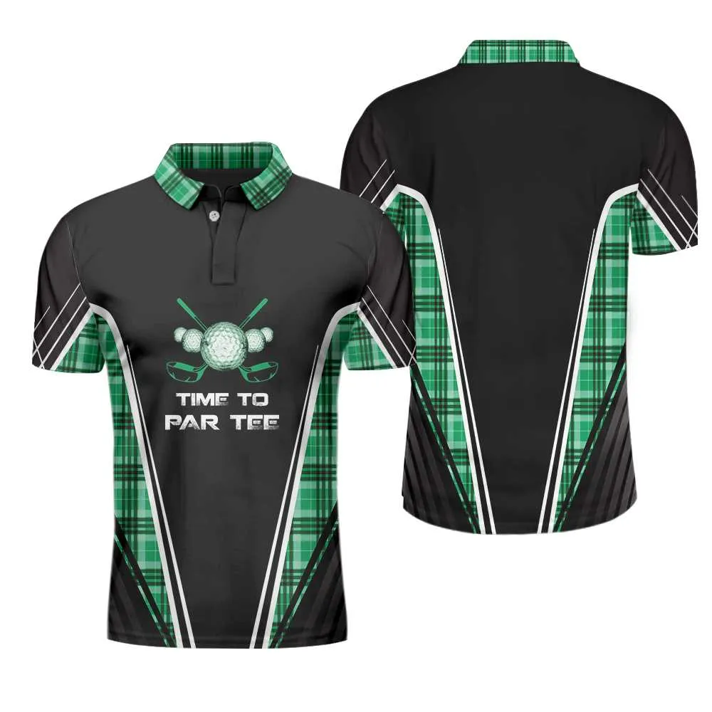 Time To Par Tee Black And Green Polo Shirt, Green Tartan Plaid Pattern Polo Shirt, Best Golf Shirt For Men Coolspod