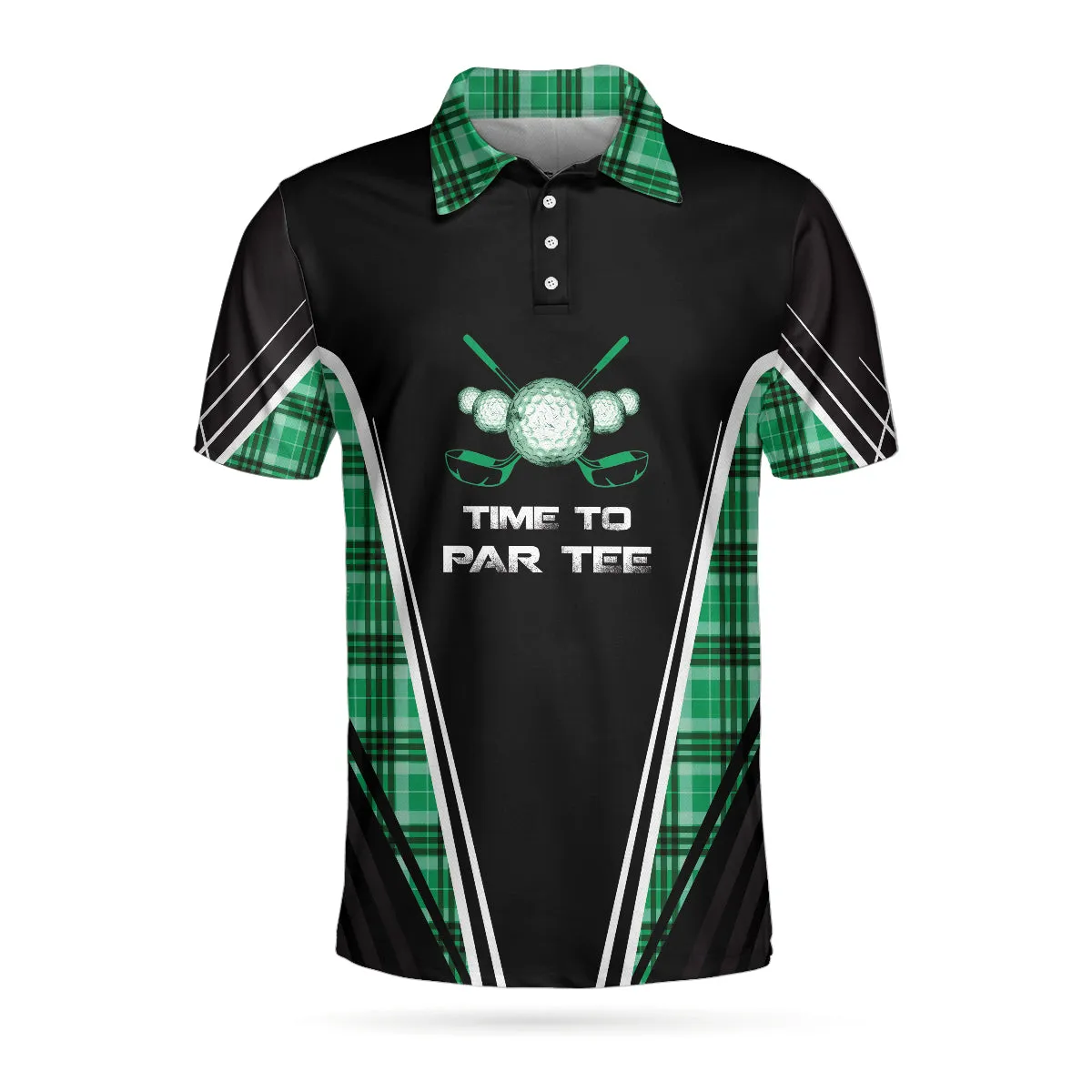 Time To Par Tee Black And Green Polo Shirt, Green Tartan Plaid Pattern Polo Shirt, Best Golf Shirt For Men Coolspod