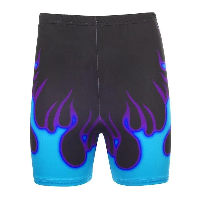 Trending Fire Flame Print Streetwear Shorts - Women Biker Cycling Shorts - Mini Short Pants (TBL2)(TBL)