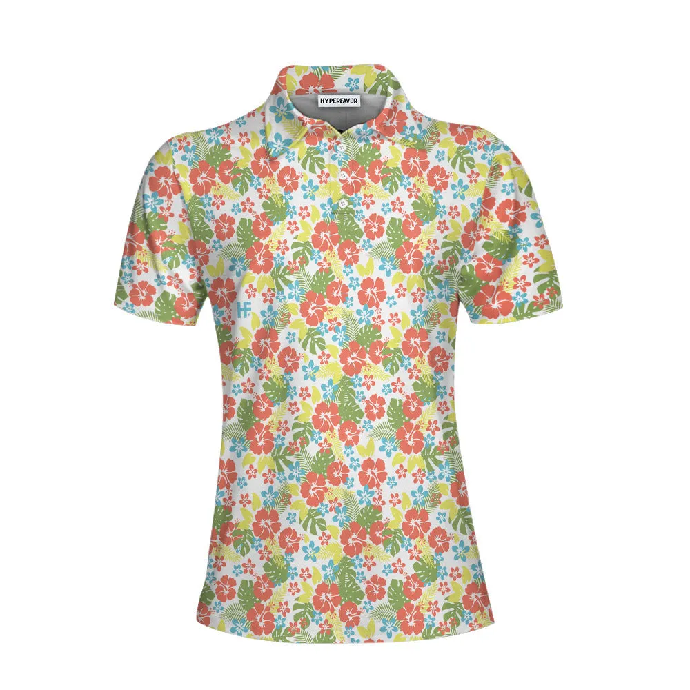 Tropical Flowers Pattern Short Sleeve Women Polo Shirt Coolspod