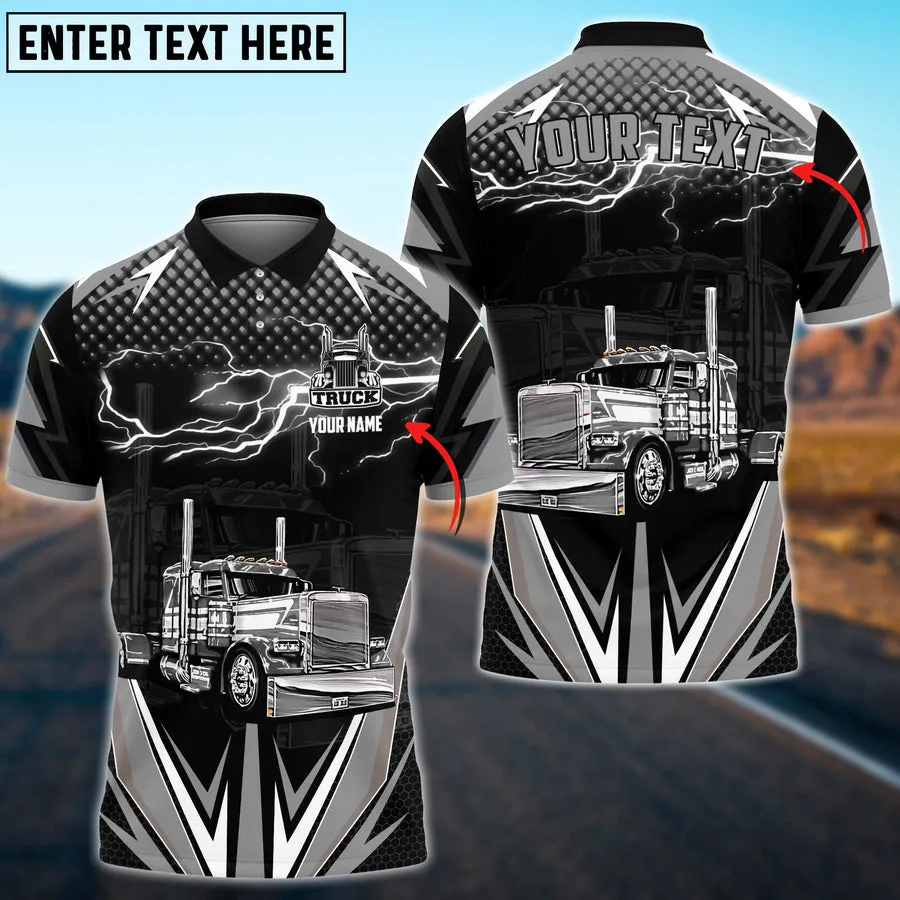 Truck Thunder Lights Multicolor Option Personalized Name 3D Polo Shirt For Truck Driver