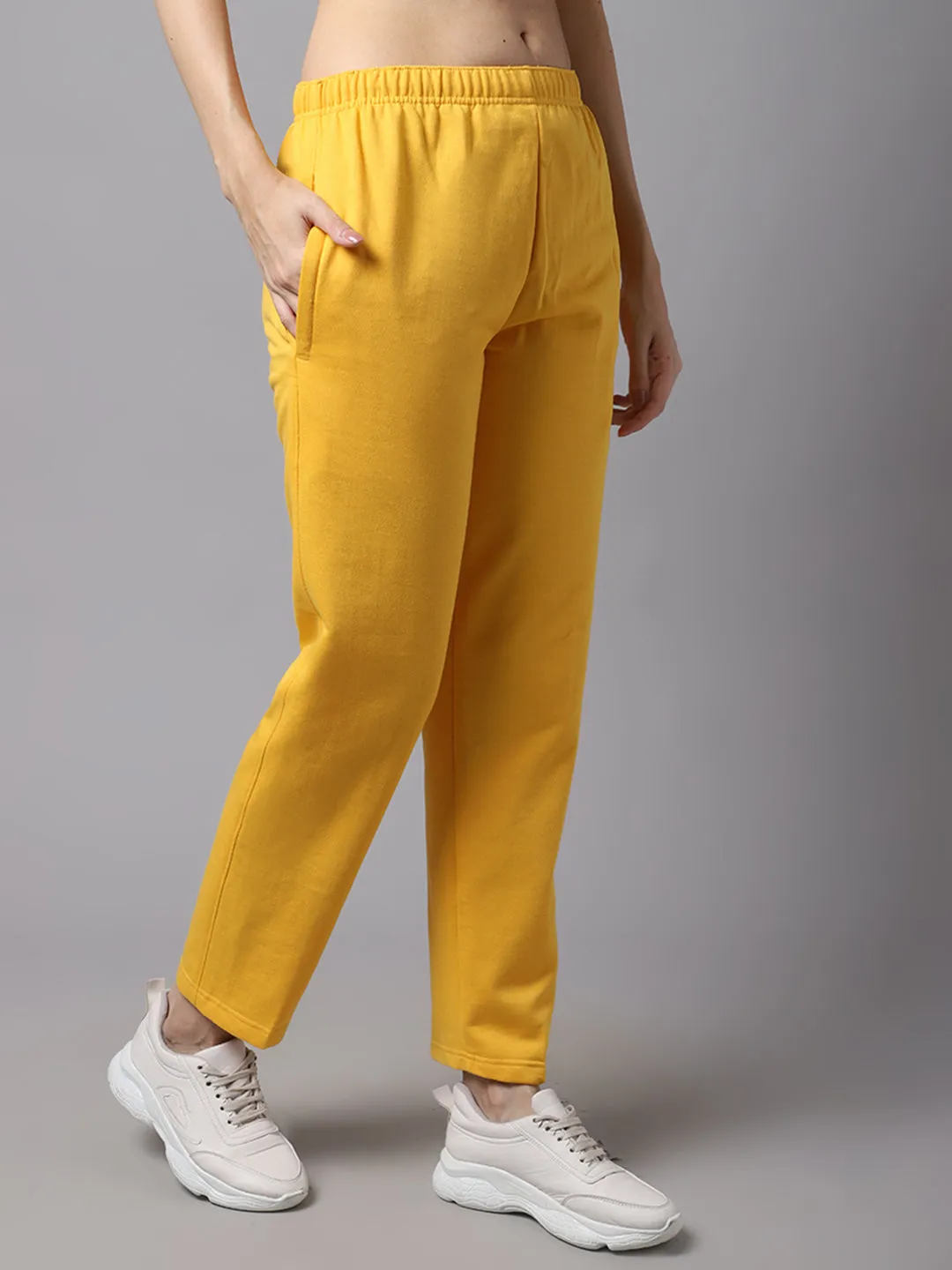 Vimal Jonney Fleece Regular-Fit Yellow Trackpant for Women