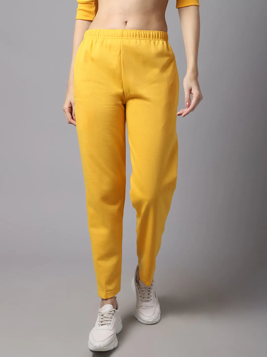 Vimal Jonney Fleece Regular-Fit Yellow Trackpant for Women