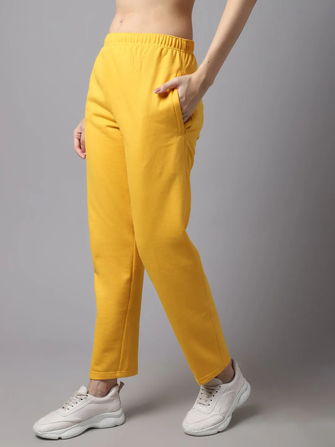 Vimal Jonney Fleece Regular-Fit Yellow Trackpant for Women