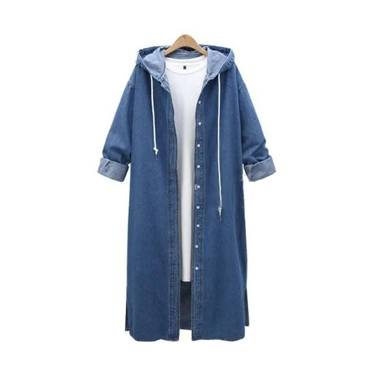 Wenkouban  2022 ladies denim windbreaker jacket solid color lace-up denim jacket gown woman jacket