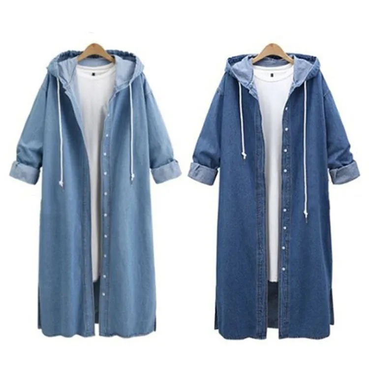 Wenkouban  2022 ladies denim windbreaker jacket solid color lace-up denim jacket gown woman jacket