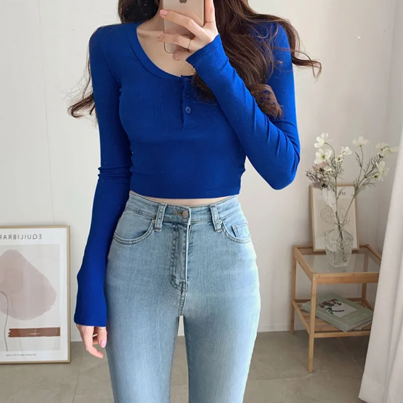 Wenkouban Basic Long Sleeve T-Shirts 2022 Women Casual Slim O Neck Tshirts Short Tshirt Korean Solid Tee Shirt Femme Tops Mujer Camisetas