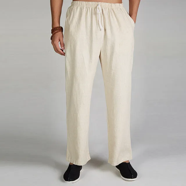 White Chinese Men Linen Pants, Traditional Martial Arts Pants, Size M L XL XXL XXXL XXXXL