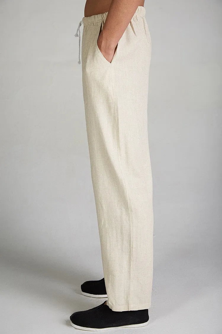 White Chinese Men Linen Pants, Traditional Martial Arts Pants, Size M L XL XXL XXXL XXXXL