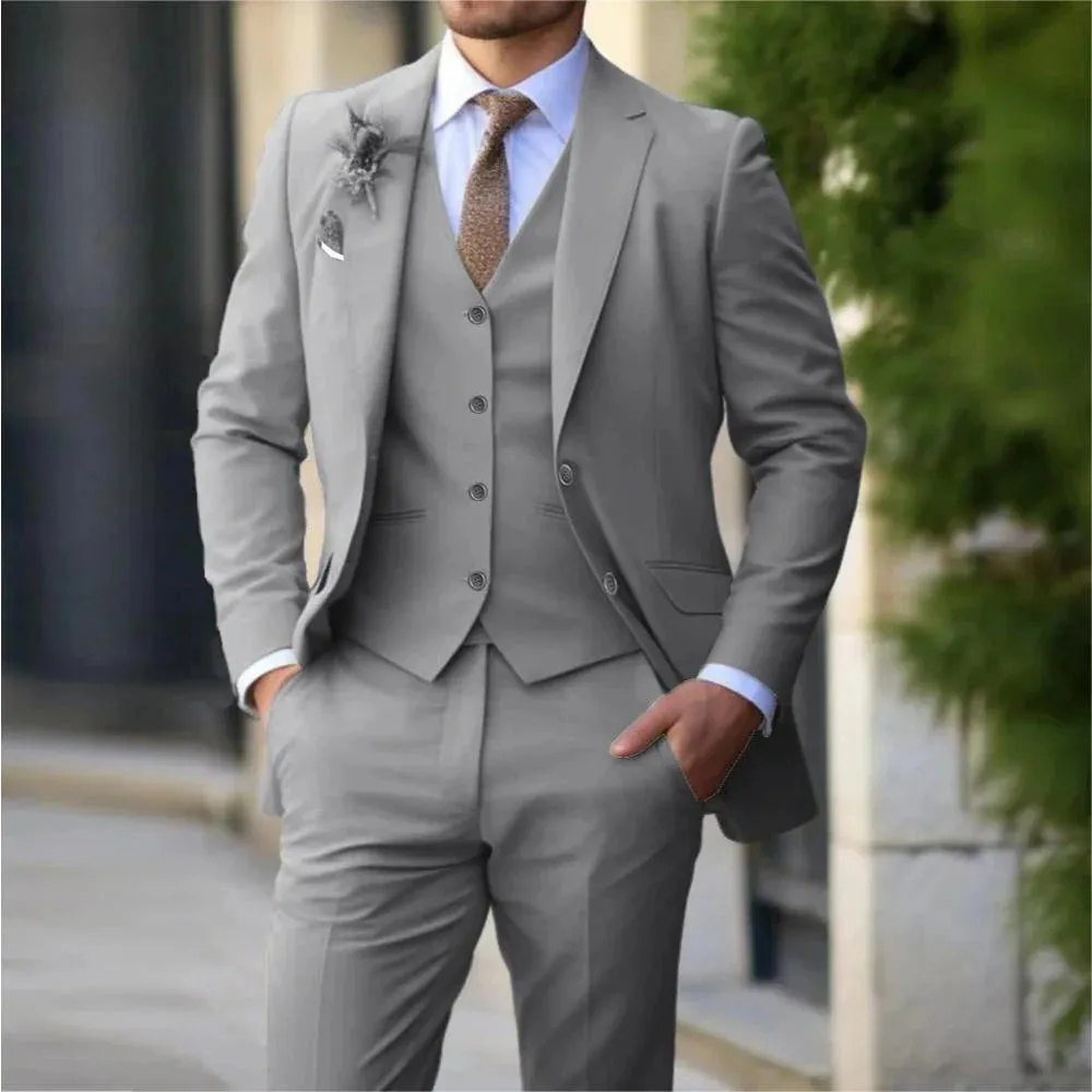 Wiaofellas  -  Elegant Men's Suit 3 Pieces Slim Fit Blazer Vest Pants Set Formal Business Wedding Tuxedos for Men High Quality Clothing