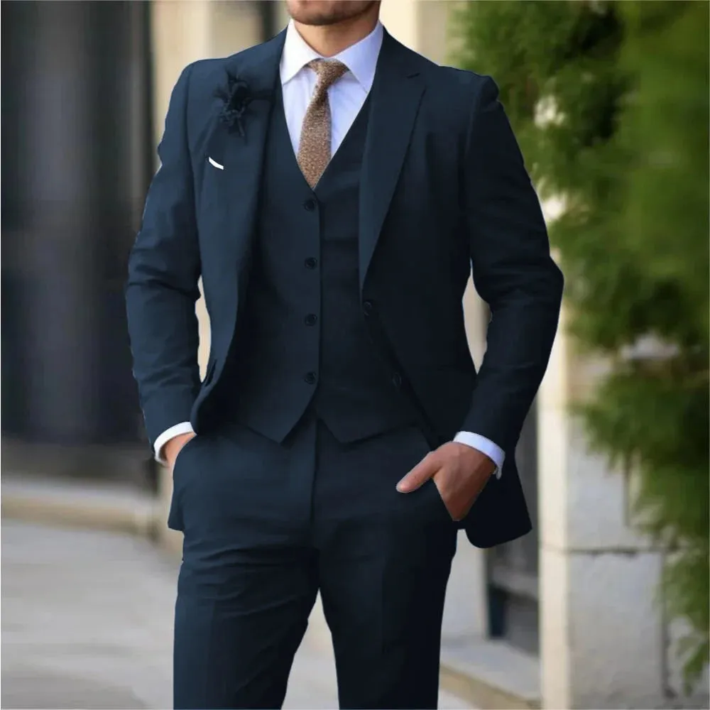 Wiaofellas  -  Elegant Men's Suit 3 Pieces Slim Fit Blazer Vest Pants Set Formal Business Wedding Tuxedos for Men High Quality Clothing