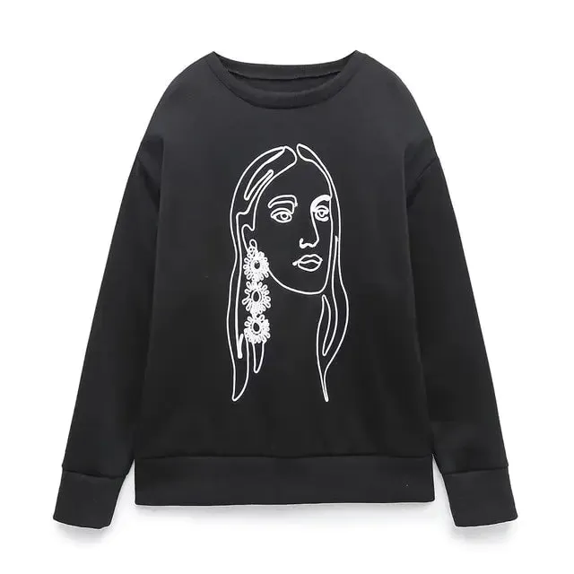 Women Fashion Printing Basic Sweatshirts