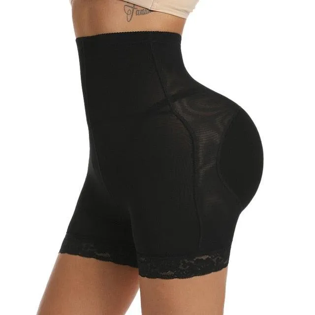 Women High Waist Lace Butt Lifter Body Shaper Tummy Control Panties Boyshort Pad Shorts Hip Enhancer Shapewear (FHW1)