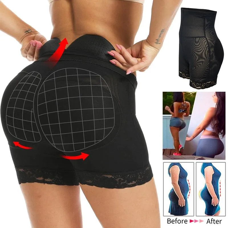 Women High Waist Lace Butt Lifter Body Shaper Tummy Control Panties Boyshort Pad Shorts Hip Enhancer Shapewear (FHW1)