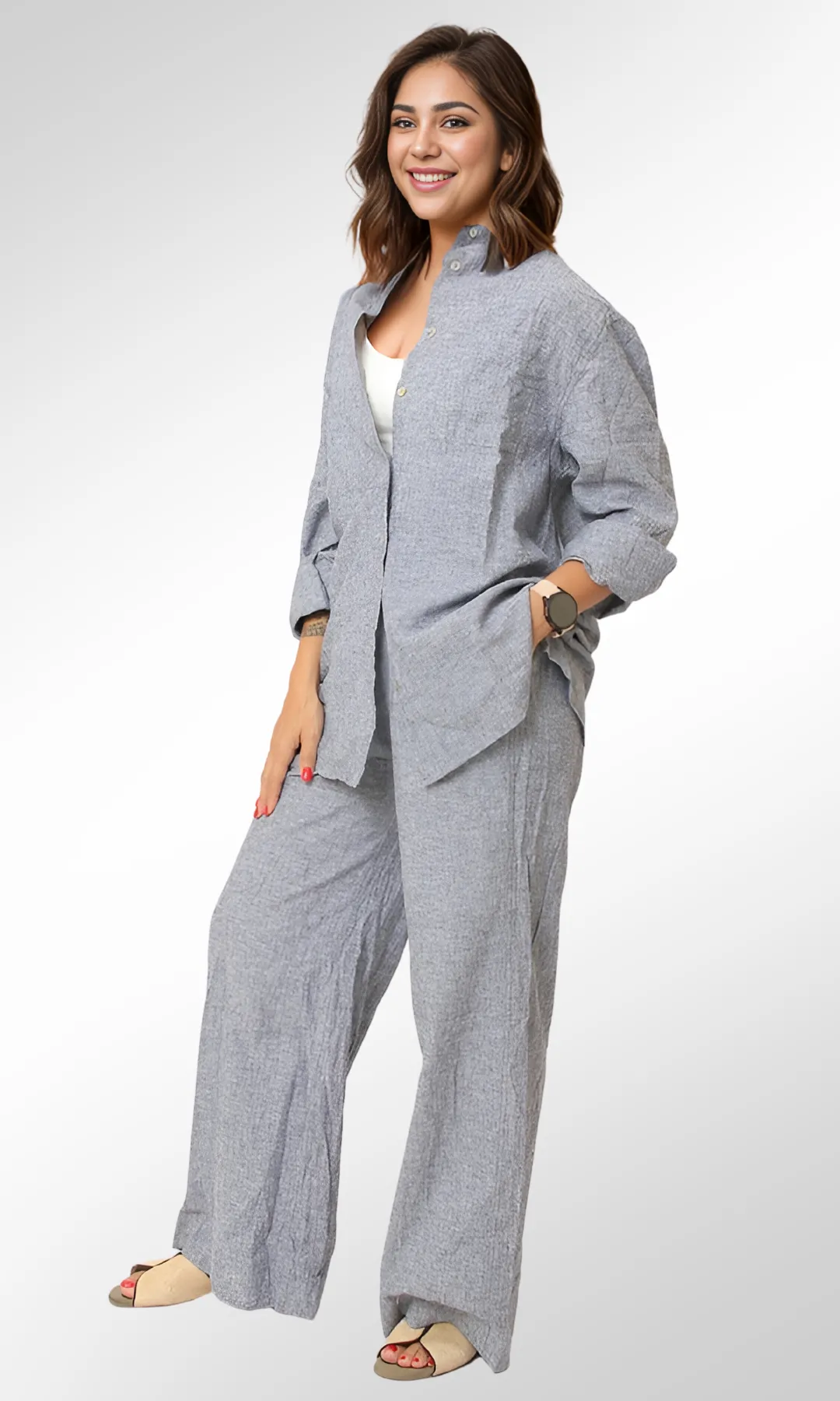 Women Linen Suit (Dark Blue)