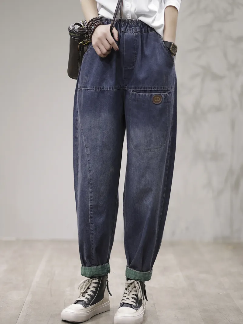 Women Loose Fit  Harem Cotton Denim Jeans Trousers Pants