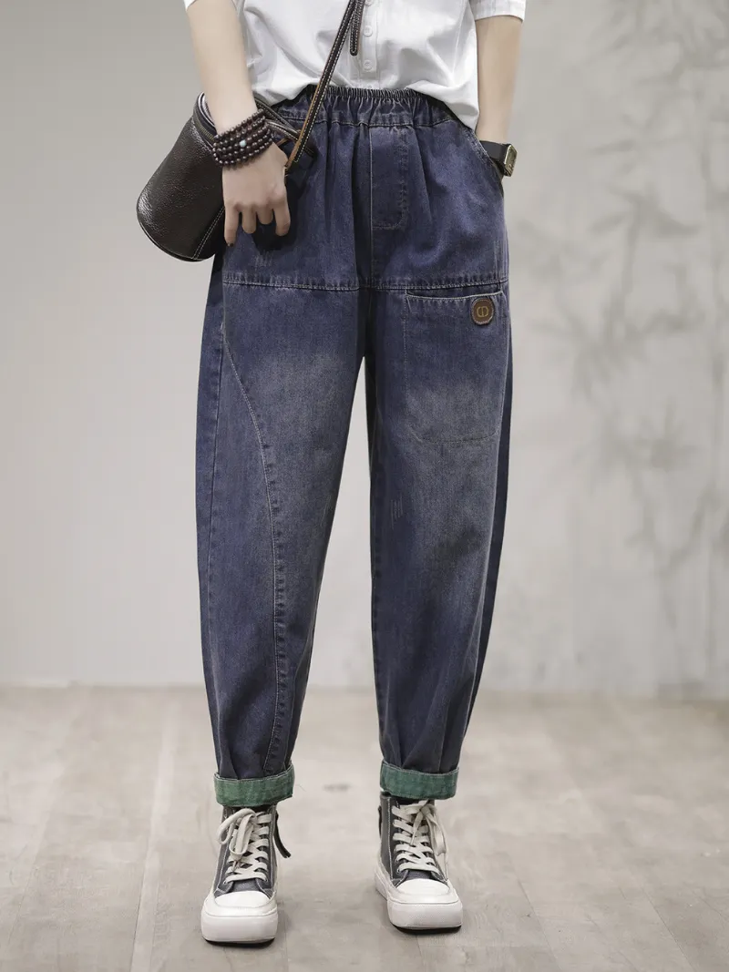 Women Loose Fit  Harem Cotton Denim Jeans Trousers Pants