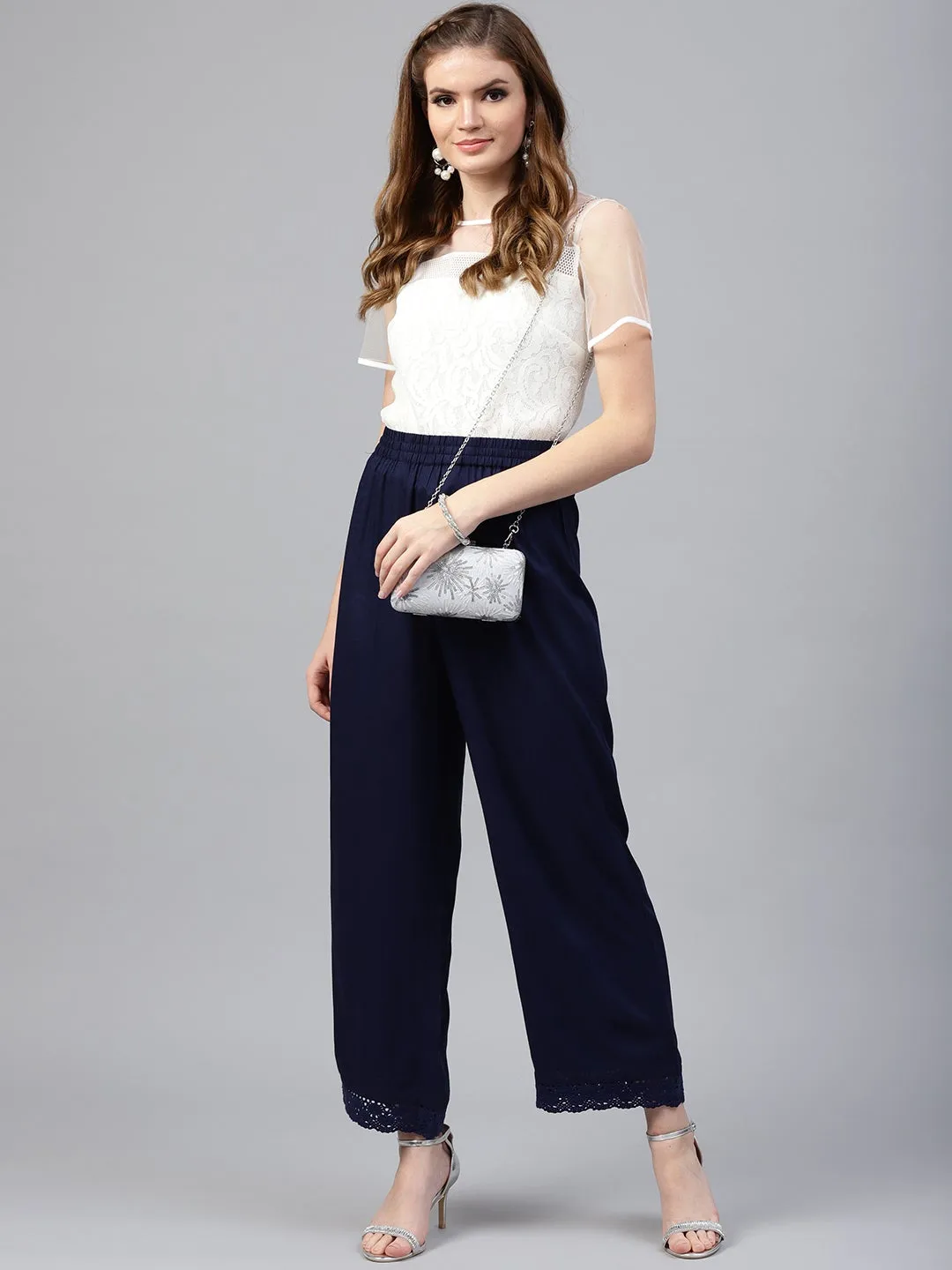 Women Navy Liva Solid Palazzo