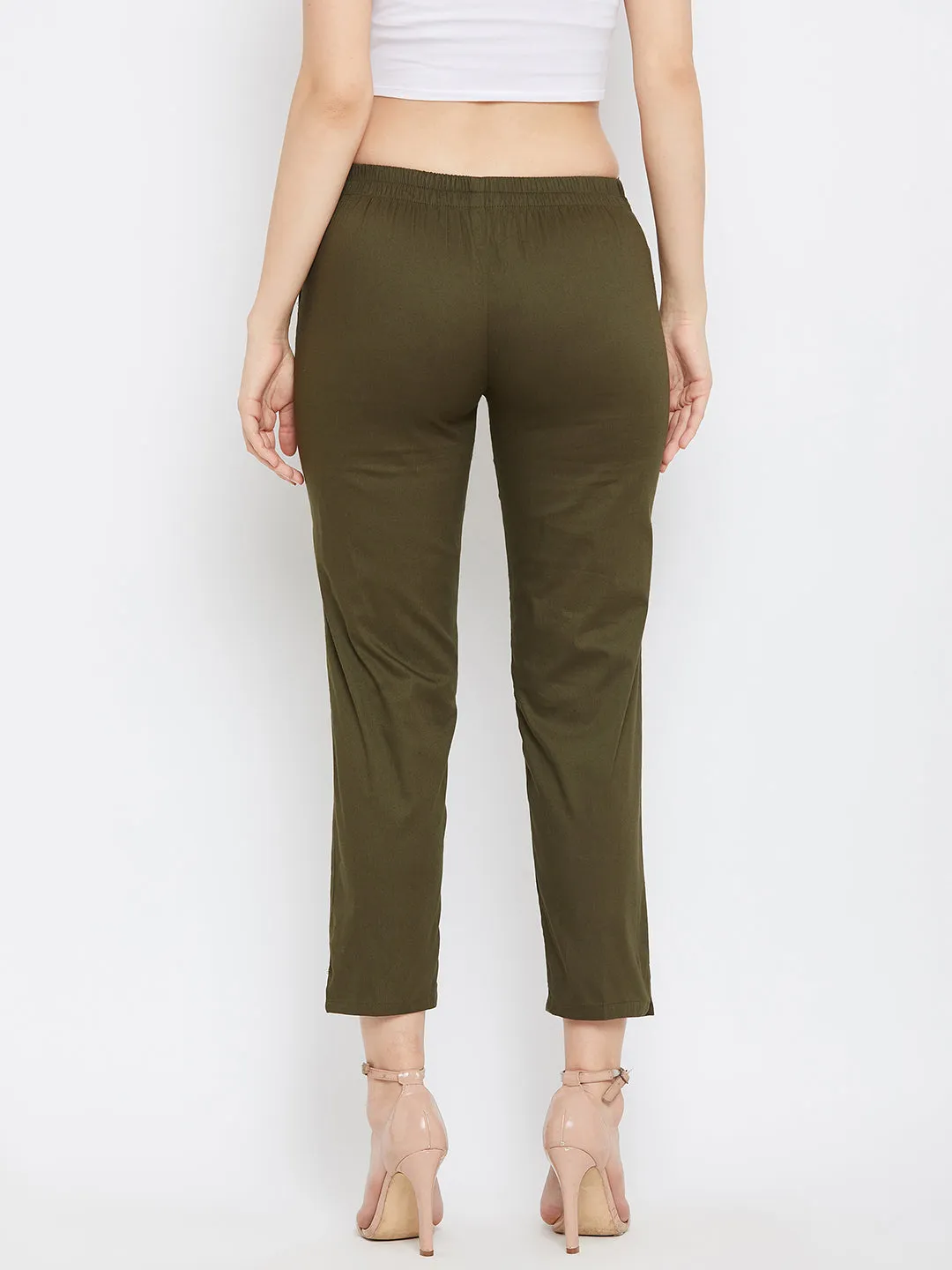 Women Olive Regular Fit Solid Pants