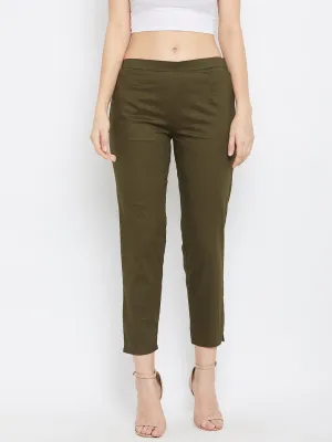 Women Olive Regular Fit Solid Pants