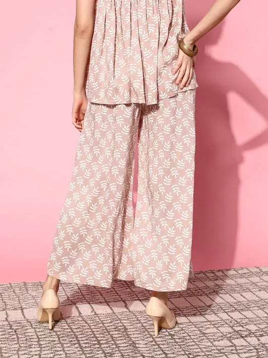 Women Peach Leaf Print Ankle Palazzo Pants