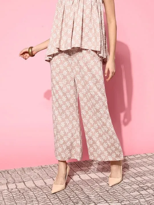 Women Peach Leaf Print Ankle Palazzo Pants