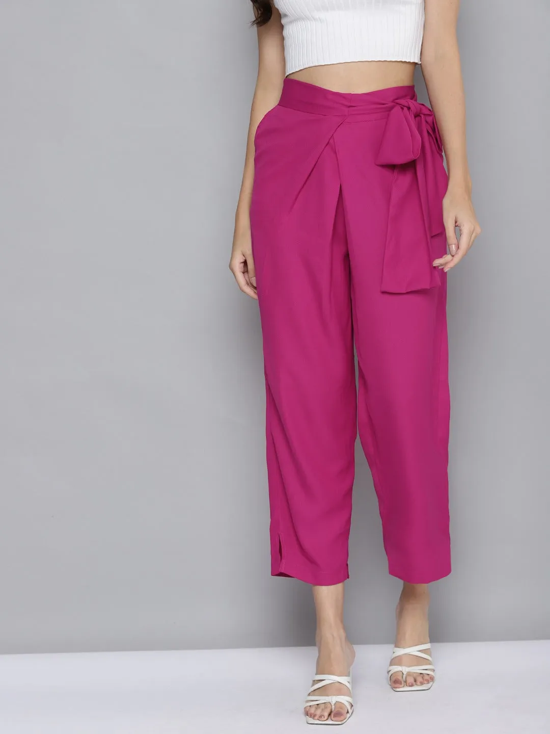 Women Pink Wrap Tapered Pants