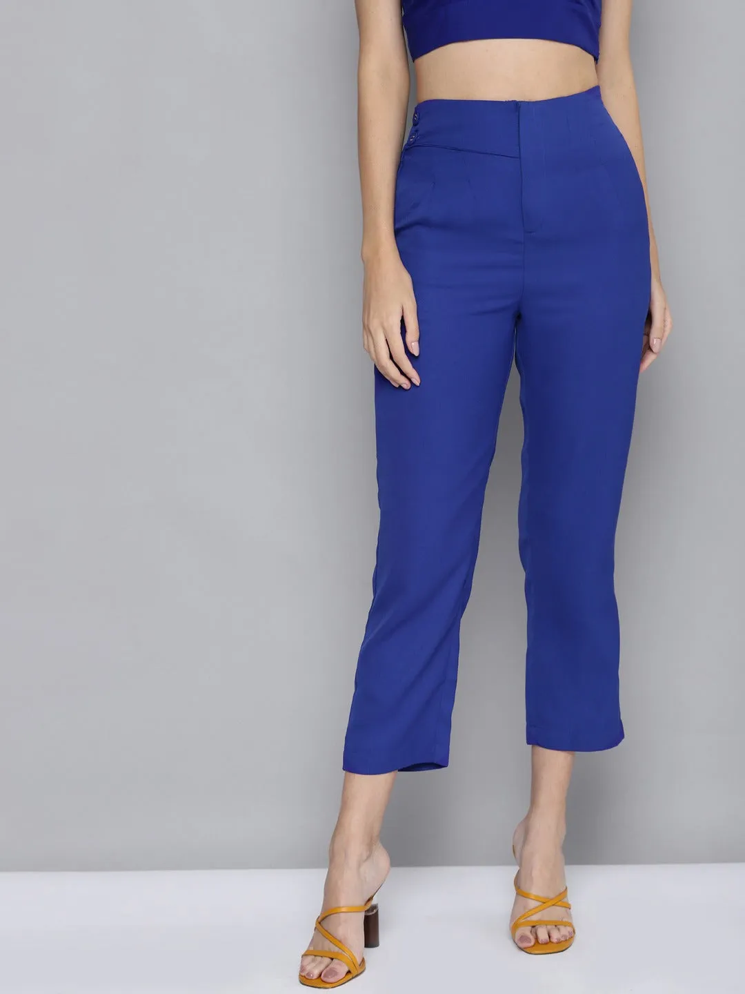 Women Royal Blue Flap Tapered Pants