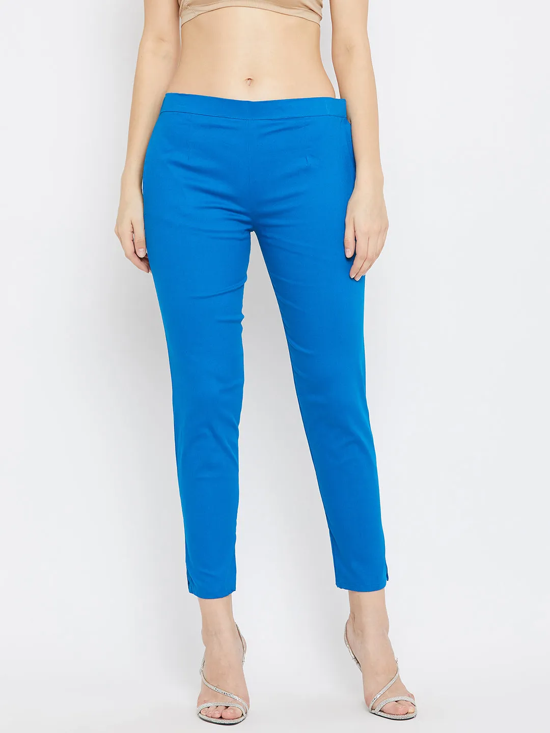 Women Royal Blue Regular Fit Solid Pants