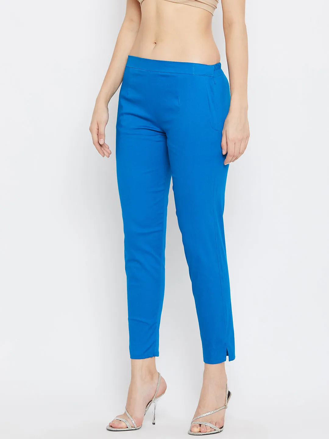 Women Royal Blue Regular Fit Solid Pants