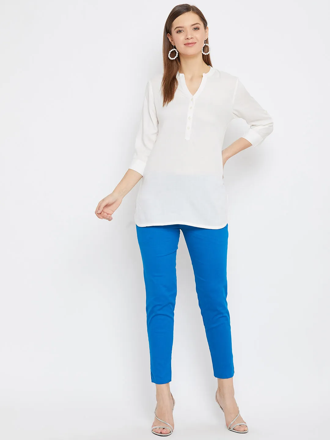 Women Royal Blue Regular Fit Solid Pants