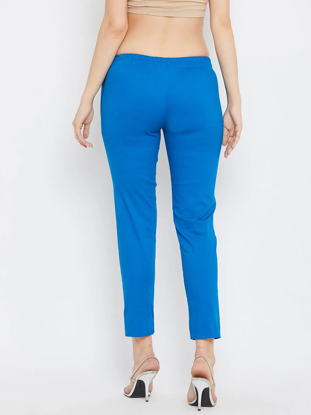 Women Royal Blue Regular Fit Solid Pants