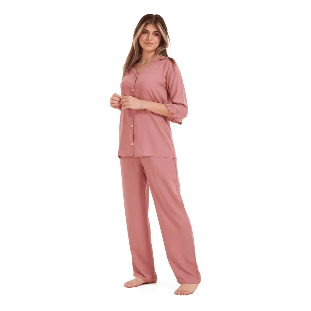 Women summer pajama set Cashmere Buttoned Shirt with Ruffled Sleeves shirt   Pants