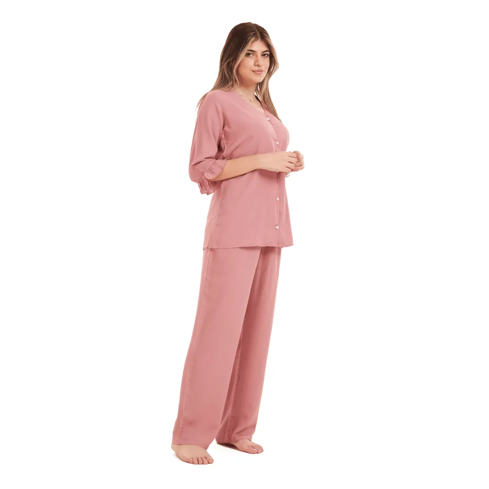 Women summer pajama set Cashmere Buttoned Shirt with Ruffled Sleeves shirt   Pants