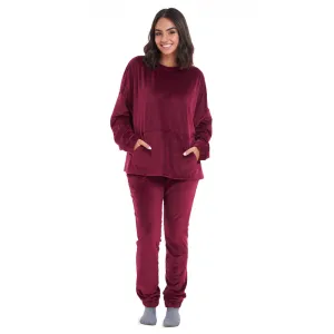 Women Winter Pajama Set Dark Red Sweatshirt   Pants