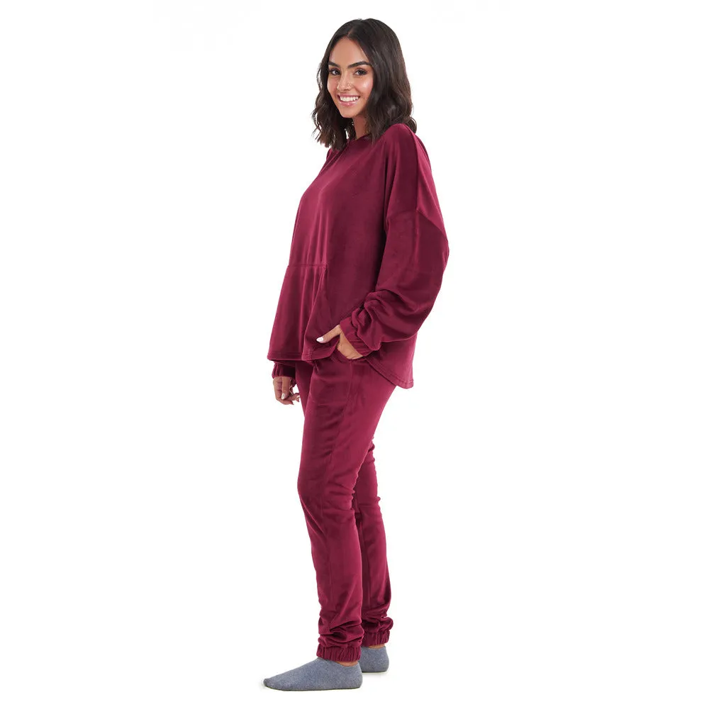 Women Winter Pajama Set Dark Red Sweatshirt   Pants