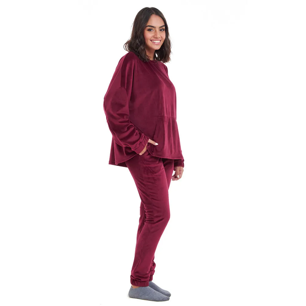 Women Winter Pajama Set Dark Red Sweatshirt   Pants