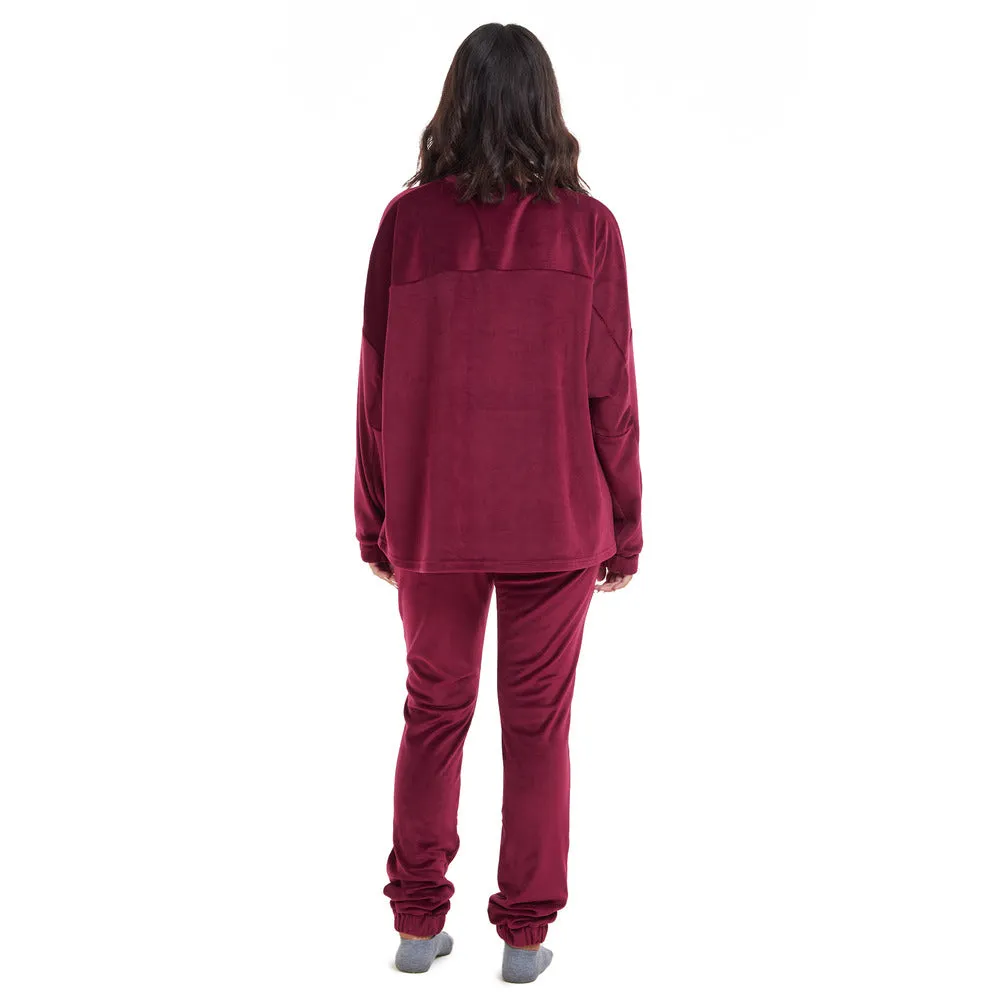 Women Winter Pajama Set Dark Red Sweatshirt   Pants