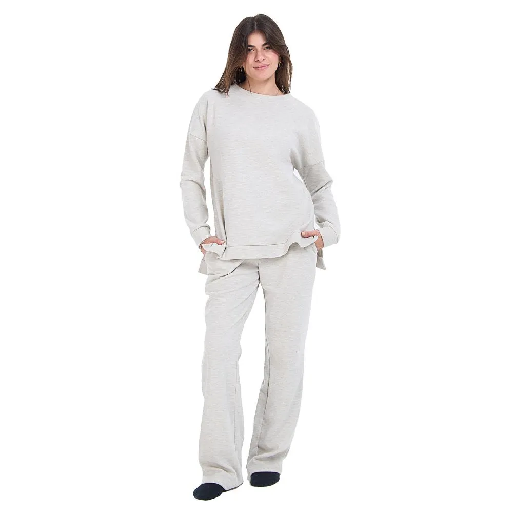 Women Winter Pajama Set Light Grey Oversized Sweatshirt   Pants